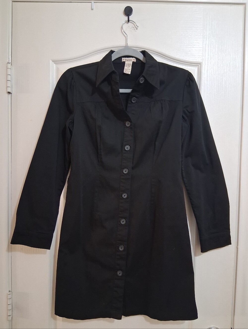 Forever 21 Black Long-Sleeve Button Shirt Dress